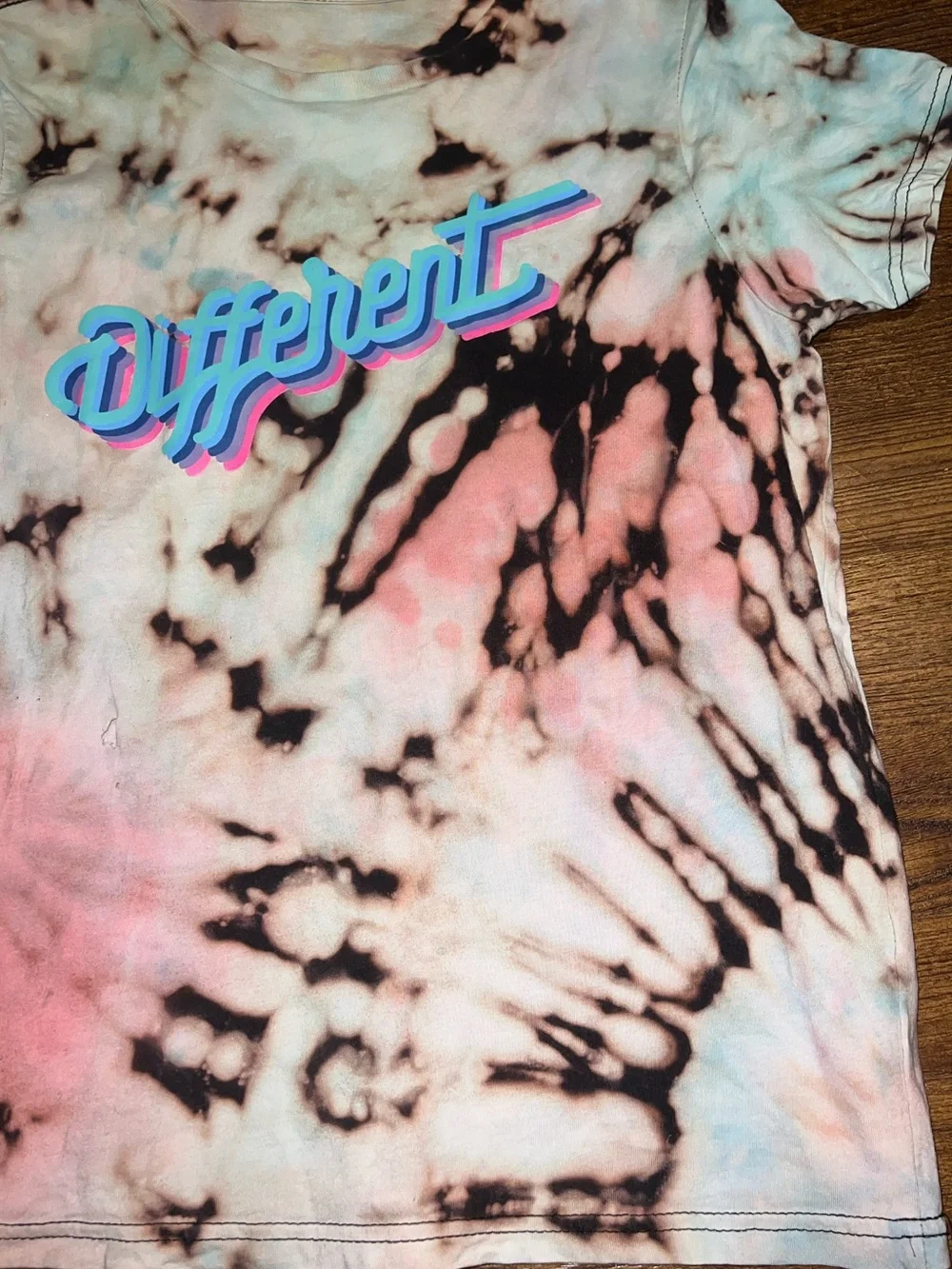 Kids Tie-Dye Retro “Different” Short Sleeve Tee- Pink, Black & Blue Size L/XL